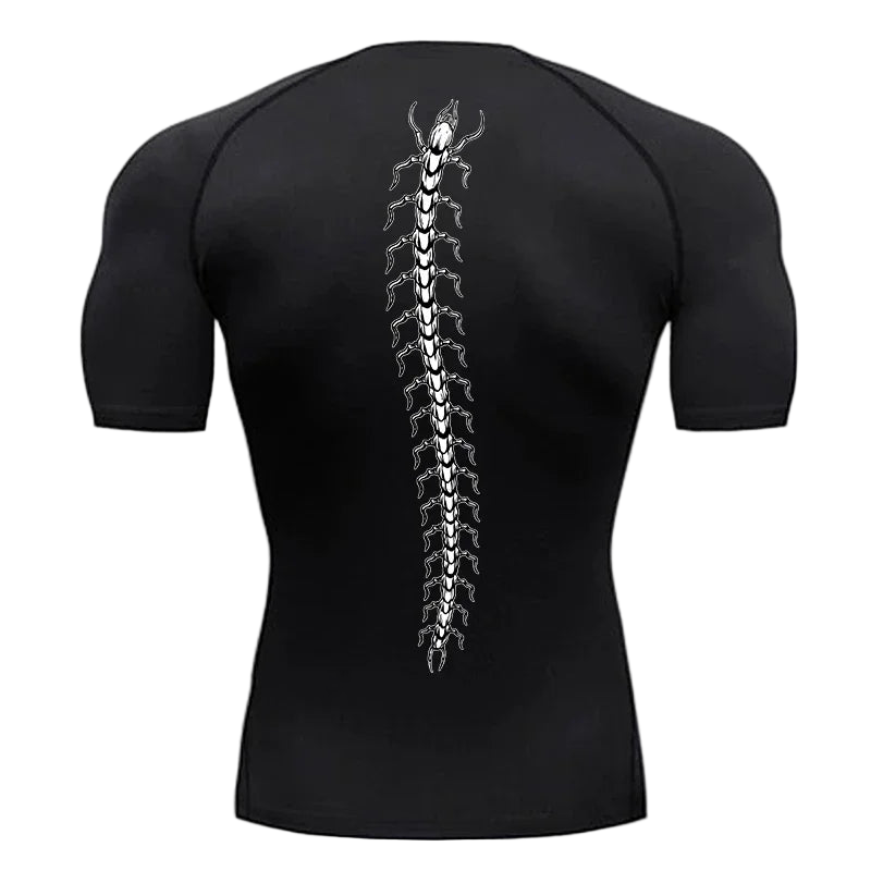 Fashionable Centipede Graphic Print Compression Shirt Men Gym Workout Sports Quick Dry T-Shirt Top Training Running Short Sleeve