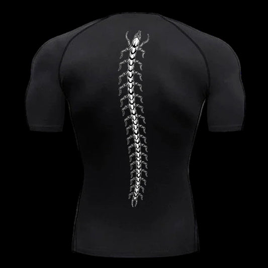 Fashionable Centipede Graphic Print Compression Shirt Men Gym Workout Sports Quick Dry T-Shirt Top Training Running Short Sleeve