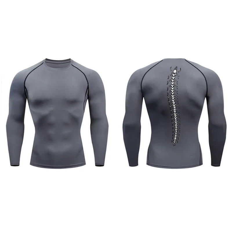 Fashionable Centipede Graphic Print Compression Shirt Men Gym Workout Sports Quick Dry T-Shirt Top Training Running Short Sleeve