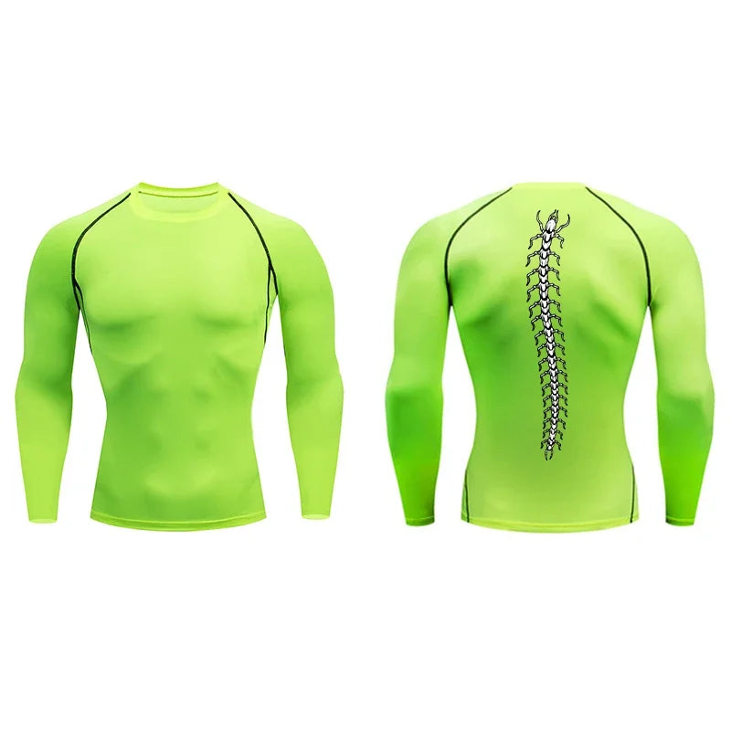 Fashionable Centipede Graphic Print Compression Shirt Men Gym Workout Sports Quick Dry T-Shirt Top Training Running Short Sleeve