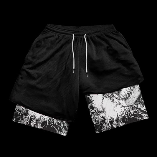 Summer men's double layered shorts men anime high waisted oversized breathable sports shorts training and fitness sports shorts