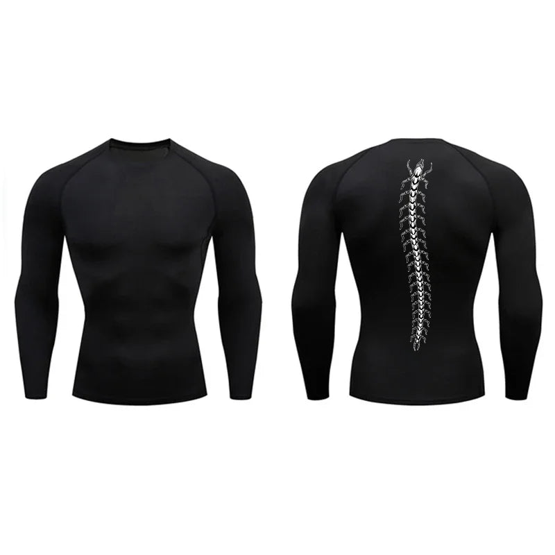 Fashionable Centipede Graphic Print Compression Shirt Men Gym Workout Sports Quick Dry T-Shirt Top Training Running Short Sleeve