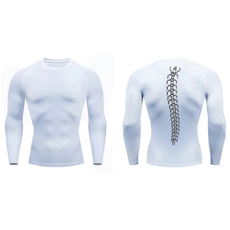 Fashionable Centipede Graphic Print Compression Shirt Men Gym Workout Sports Quick Dry T-Shirt Top Training Running Short Sleeve