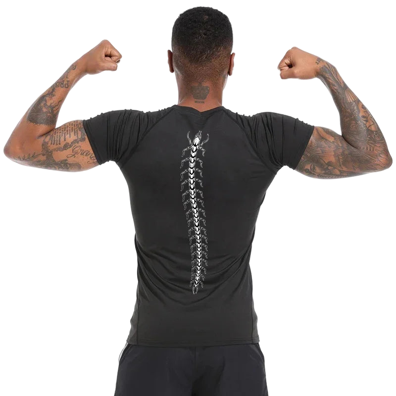 Fashionable Centipede Graphic Print Compression Shirt Men Gym Workout Sports Quick Dry T-Shirt Top Training Running Short Sleeve