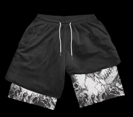 Summer men's double layered shorts men anime high waisted oversized breathable sports shorts training and fitness sports shorts