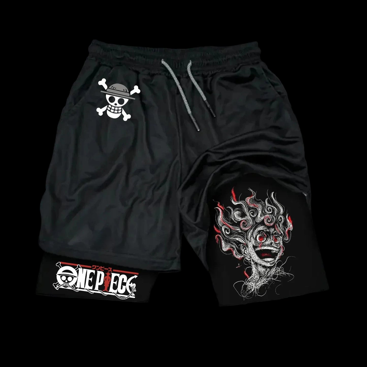 The Latest ONE PIECE Japanese Animation Peripheral Printing Double-layer Shorts Men's Sports Breathable Five-point Pants