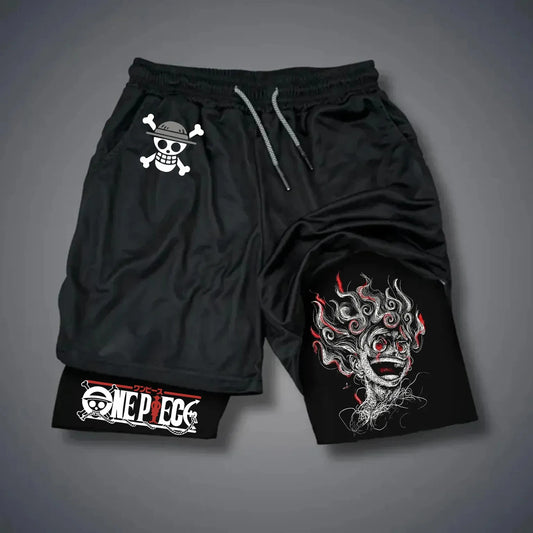 The Latest ONE PIECE Japanese Animation Peripheral Printing Double-layer Shorts Men's Sports Breathable Five-point Pants