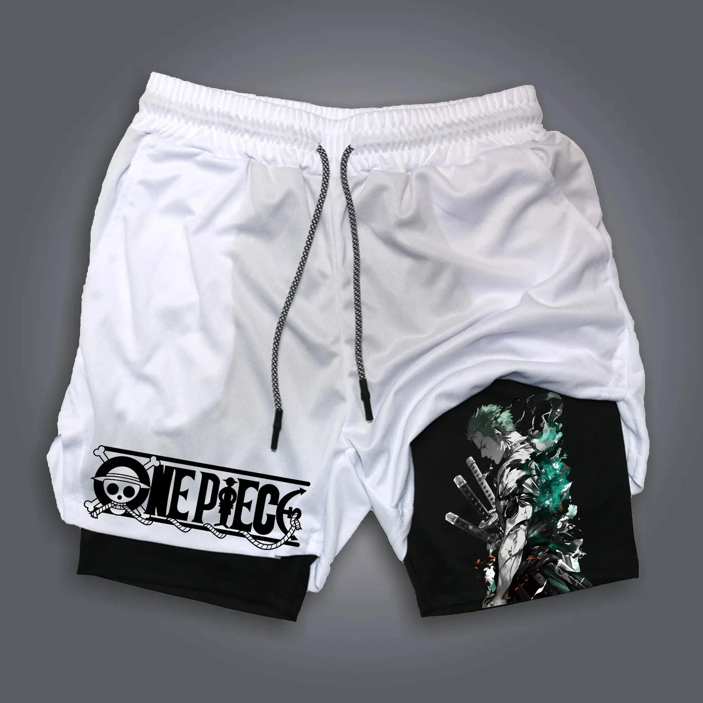 The Latest ONE PIECE Japanese Animation Peripheral Printing Double-layer Shorts Men's Sports Breathable Five-point Pants