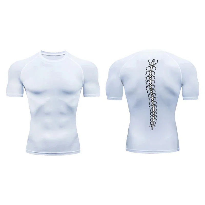 Fashionable Centipede Graphic Print Compression Shirt Men Gym Workout Sports Quick Dry T-Shirt Top Training Running Short Sleeve