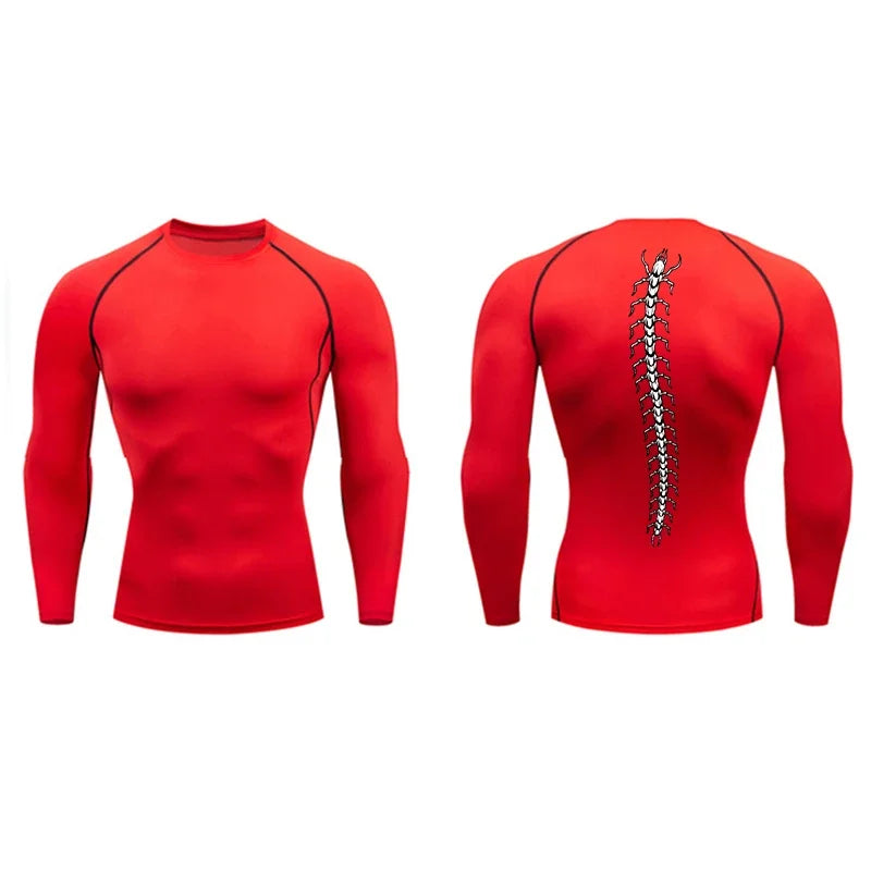 Fashionable Centipede Graphic Print Compression Shirt Men Gym Workout Sports Quick Dry T-Shirt Top Training Running Short Sleeve