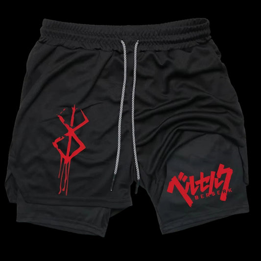 Anime Berserk Performance Shorts Men 2 in 1 Running Compression Shorts