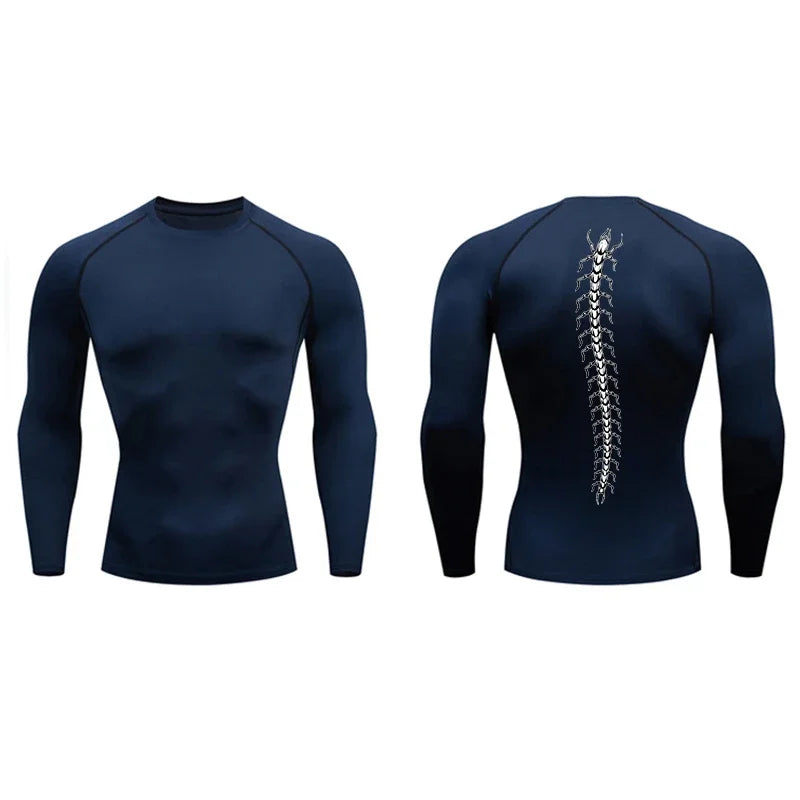 Fashionable Centipede Graphic Print Compression Shirt Men Gym Workout Sports Quick Dry T-Shirt Top Training Running Short Sleeve
